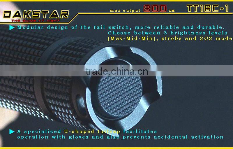 DAKSTAR TT16C-1 CREE XML T6 LED 800LM 18650 Aluminum Rechargeable Police Emergency Camping Minin LED Flashlight