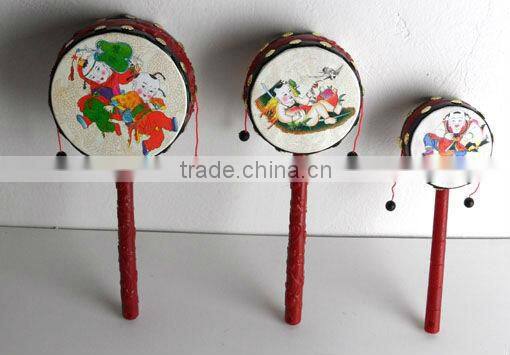 kids toy rattle drum, custom logo print hand drum, Chinese traditional tambourine