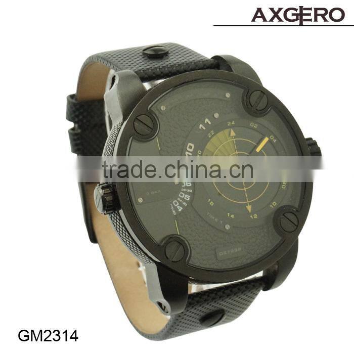 2015 popular alloy case good quality leather watch with date sprots watches for men