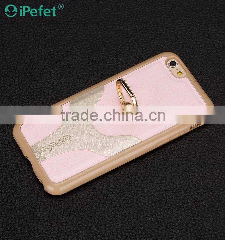 Double color cell phone leather case for iPhone 6S with ring holder