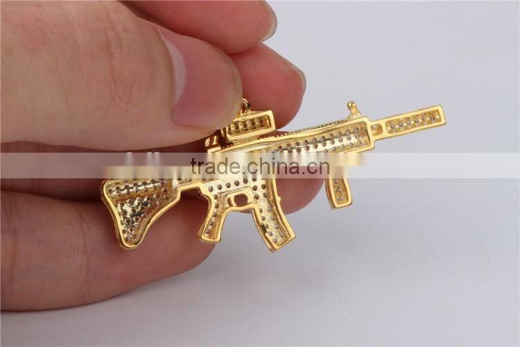 wholesale zircon bling gun necklace hip hop pendant men jewelry 2016