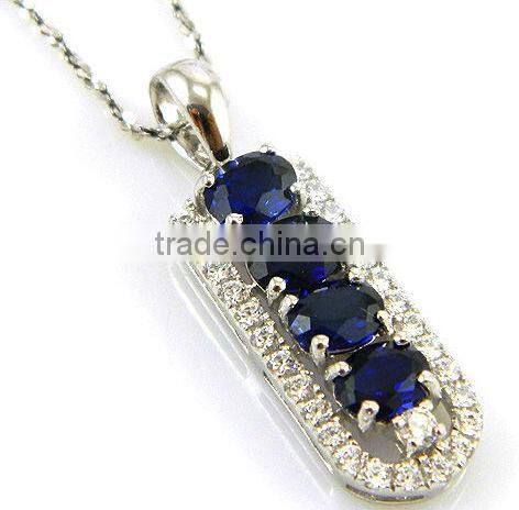 925 Sterling Silver Created Blue Sapphire Pendant Popular Jewelry Good Quality