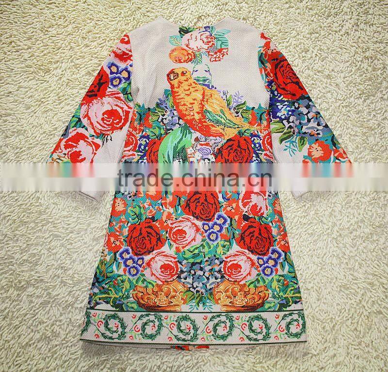2014 Autumn & Winter High-end runway woolen plus size parrot printed coat women