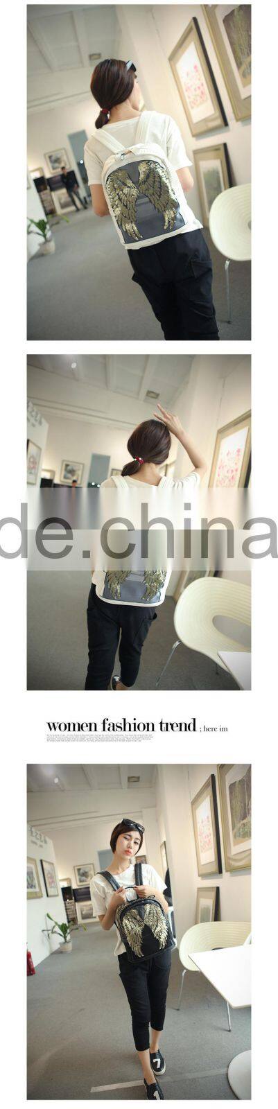 Korea fashion paillette women leather backpack outdoor bag