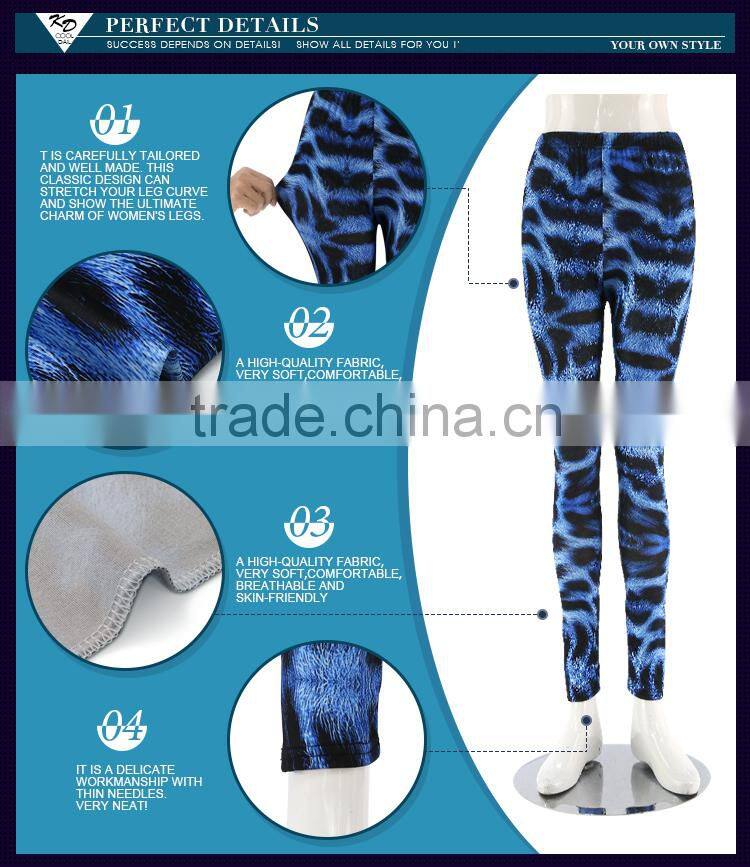 2016 Latest design blue Cheetah print good elasticity sexy leggings