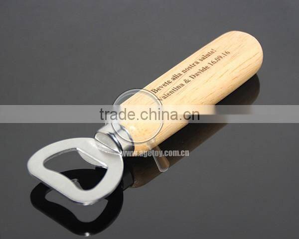 Custom Laser Engraved Names Wedding Souvenir Wooden Handle Stainless Steel Metal Beer Opener Wood