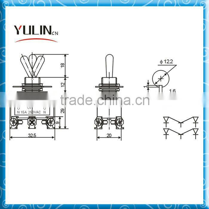 KN3B-203 6Pins Black Base 15Amp 250Vac Mini ON-OFF-ON Miniature Toggle Switch