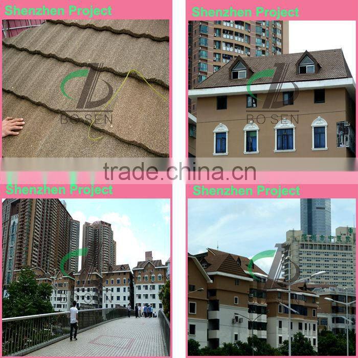 soft deco purple color stone chip coated metal resin roof tile