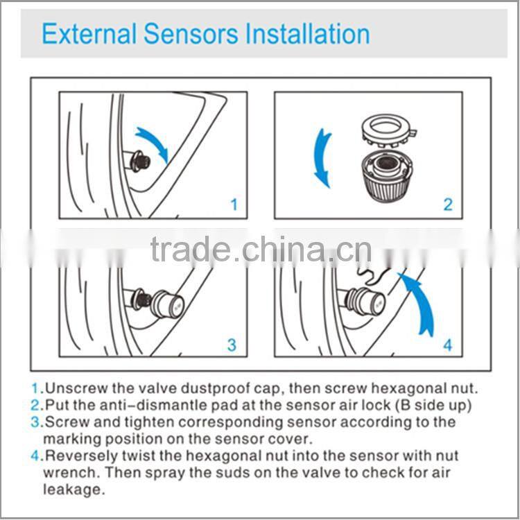 Factory supply easy DIY wireless solar car tpms with external sensors