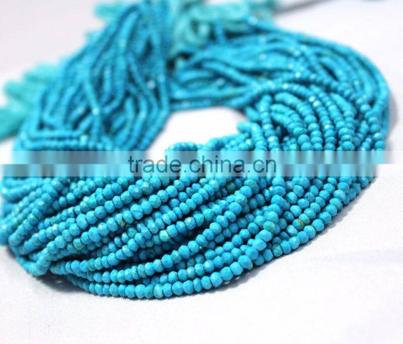 AAA QUALITY TURQUOISE FACETED RONDELLE LOOSE GEMSTONE BEADS