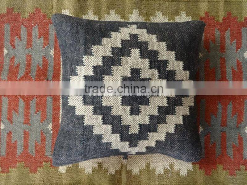 Hand Woven Kilim Pillow Cover Indian Jute Cushions 18X18 Decorative Throw Shams