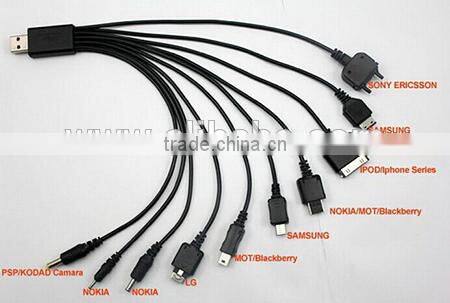 cheap customized pantone color multiple USB port charging cable, 10 in 1 multiple charging cable for smartphone