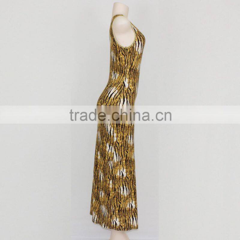 New design comfortable o neck printed sleeveless casual ladies beach long dress