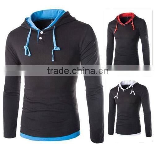 Men's long sleeved T-shirt stitching solid design casual outdoors long sleeved t shirt