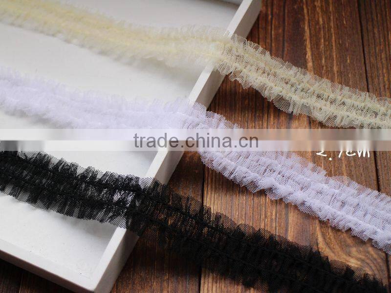 Ruffle Elastic Lace Trimmings For Ladies Garment,Stock Solid Color Trimmings Accessories For Clothing