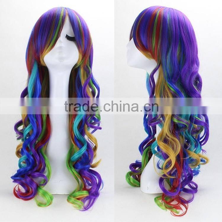 Fashion rainbow curly wig, hot selling cosplay wig