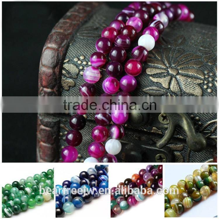 Seven Mixed Color Stripe Agate Natural Gemstone Loose Beads Strand Round Crystal Energy Stone Healing Power for Jewelry Making