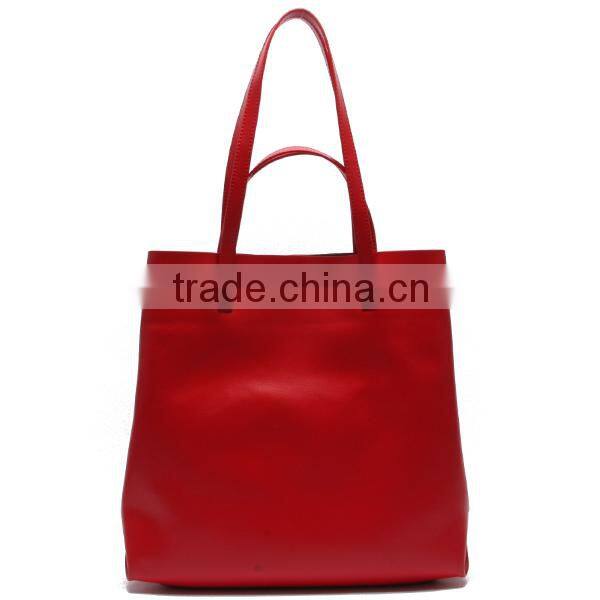 Adjustable strap length beach shopper bags ladies plain leather tote bag