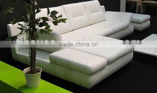 Modern Genuine White Leather Sofa with adjustable armrests 8011