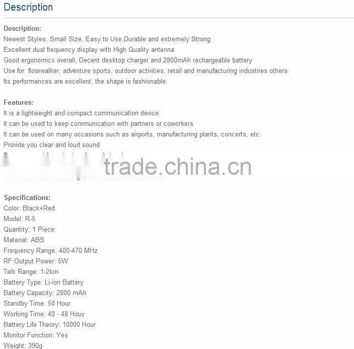 BAOFENG R-5 Handheld Two Way Radio UHF 400-470MHZ 5W Walkie Talkie FM Transceive