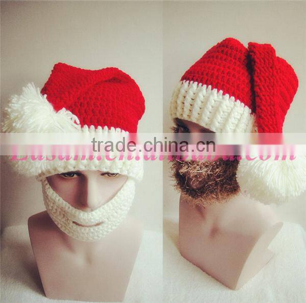 Merry christmas wool hat,handmade woven hat with beard,wool felt christmas hat