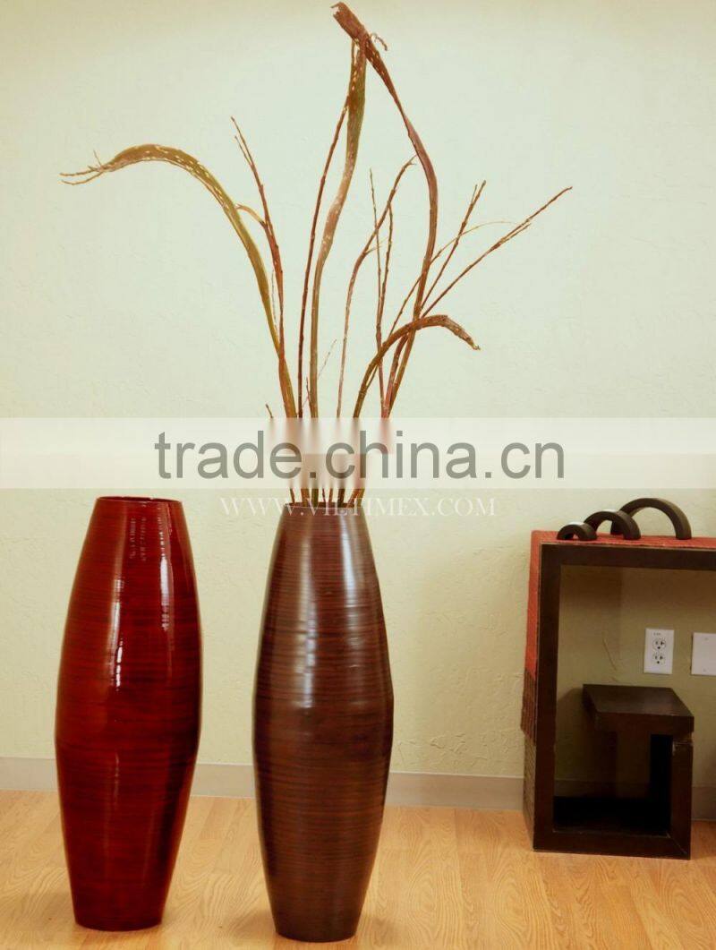 Bamboo floor vase with floral arrangement brings exotic elegance to any room