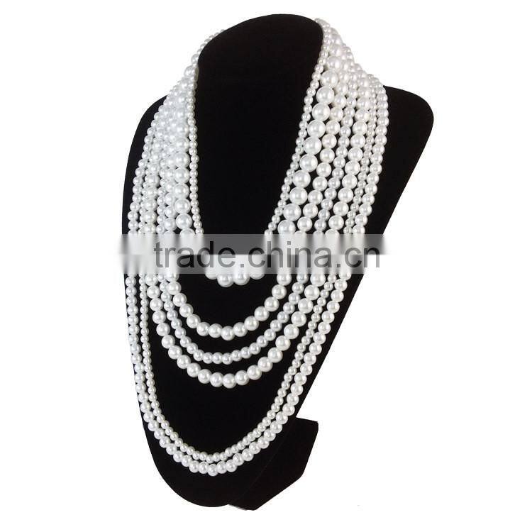 European And American Big Exaggerated Retro Multilayer Pearl Clavice Chain Bends Long Necklace