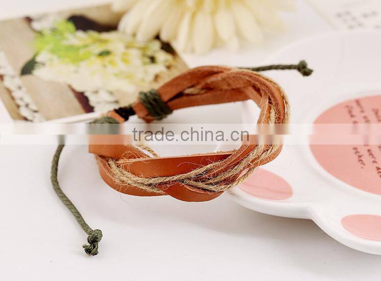 rope cheap pu leather bracelet, braided leather bracelet