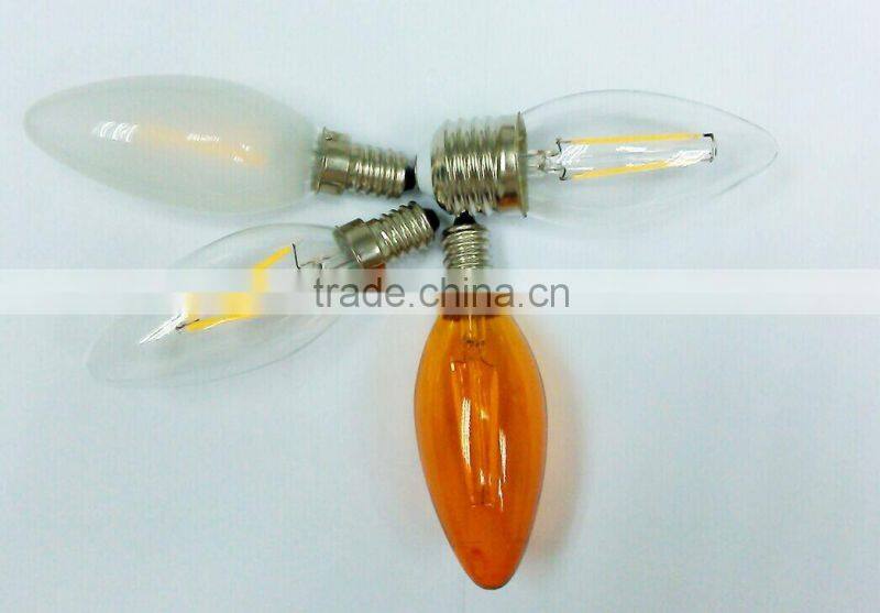 2016 hot selling LED candle light bulbs C35F E14 2W Dimmable led filament bulb