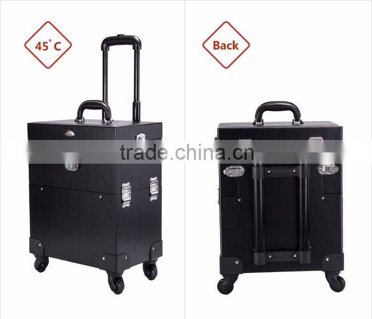 Wholesale Plastic PVC Travel Cosmetic Bag Light Trolley Makeup Case With External Wheel