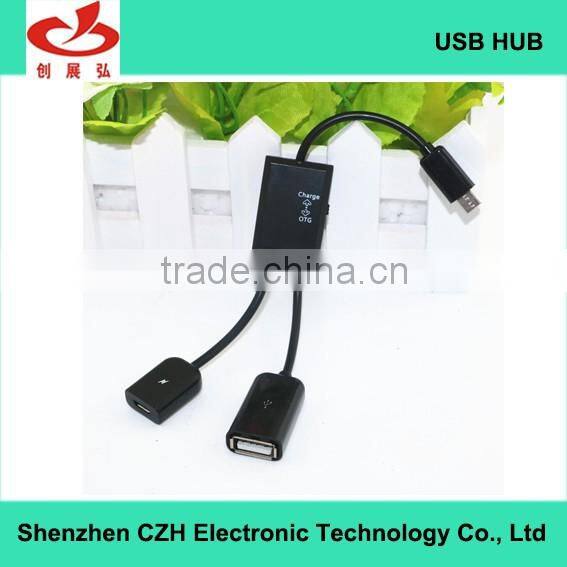 Hot sell high speed 2 PORT 2.0 Micro USB OTG Charge Hub for Mobile Phone and Tablet