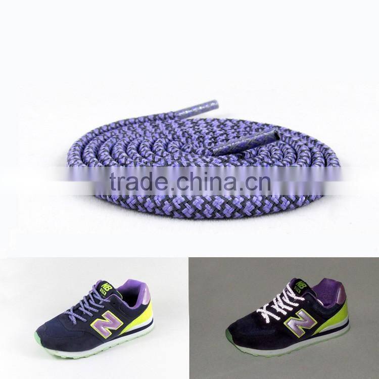 Fashion shoelace 4mm reflective laces with plastic shoe lace tips