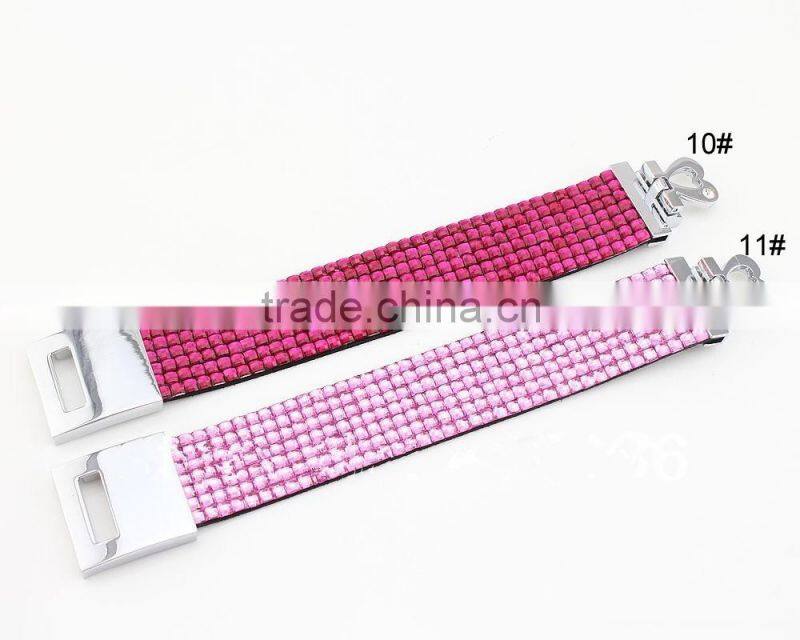 Fashion New 7 Row Crystal Rhinestone Bracelet Bling Cuff with Cute Silver Hear Clasp 11color