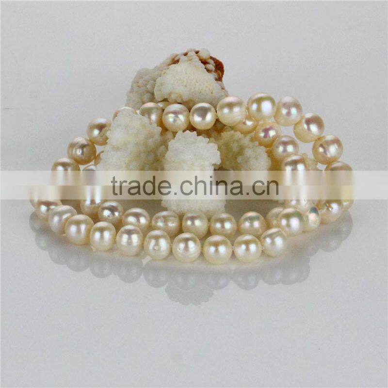 9mm A off round natural simple traditional pearl set designs, real pearl set prices