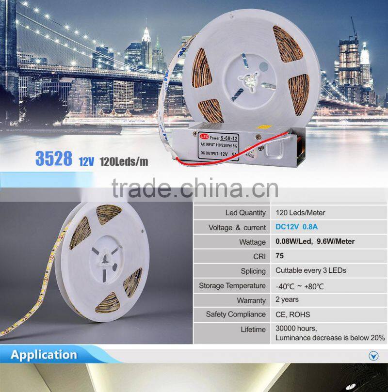 STRISCE LED 12v 120led/m 48w bianco caldo 3528 IP65