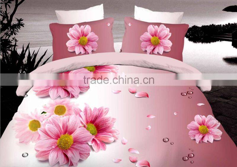 Queen size 3d Pink flower satin bedding set/cheap king size duvet sets