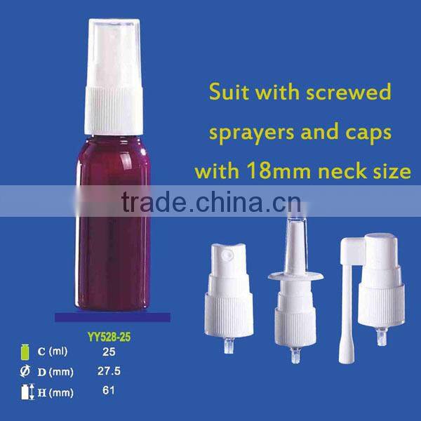 25ml Pharmaceutical PET Throat Spray Bottle, Cosmo Shape, Screw Neck