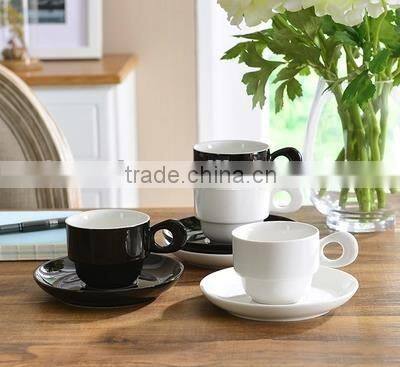 4-Piece Stackable Espresso Coffee/Tea Cup Set white and black Fine Porcelain with Metal Stand two type in stock