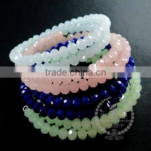 silver flower charm ice blue,pink,green,deep blue faceted glass beads 2 layers wiring bangle fashion bracelet 6490052