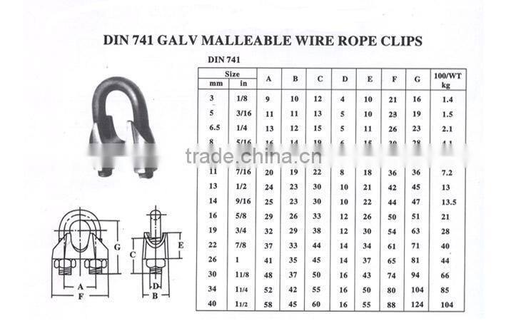 DIN741 malleable / stainless steel rigging wire rope clip, u clamp