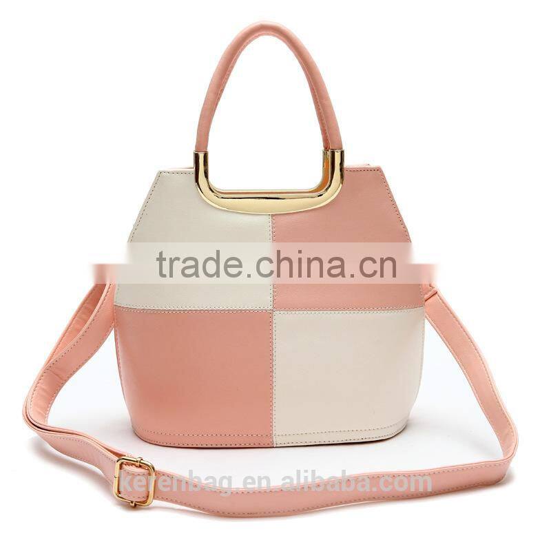 Fashion Ladies Bicolor Pu Shoulder Bag Shopping Handbag