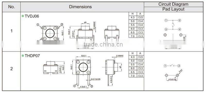 FTVDJ06 6X6mm touch micro switch tact switch
