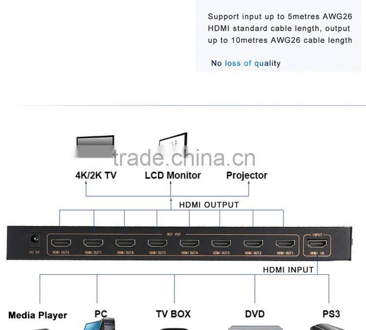 Specialize in 1x8 1080P 1 media box in 8 monitors out splitter machine