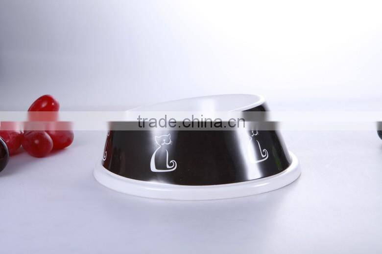 Superior quality stainless steel 18/8 pet bowl with melamine base, single dog feeder