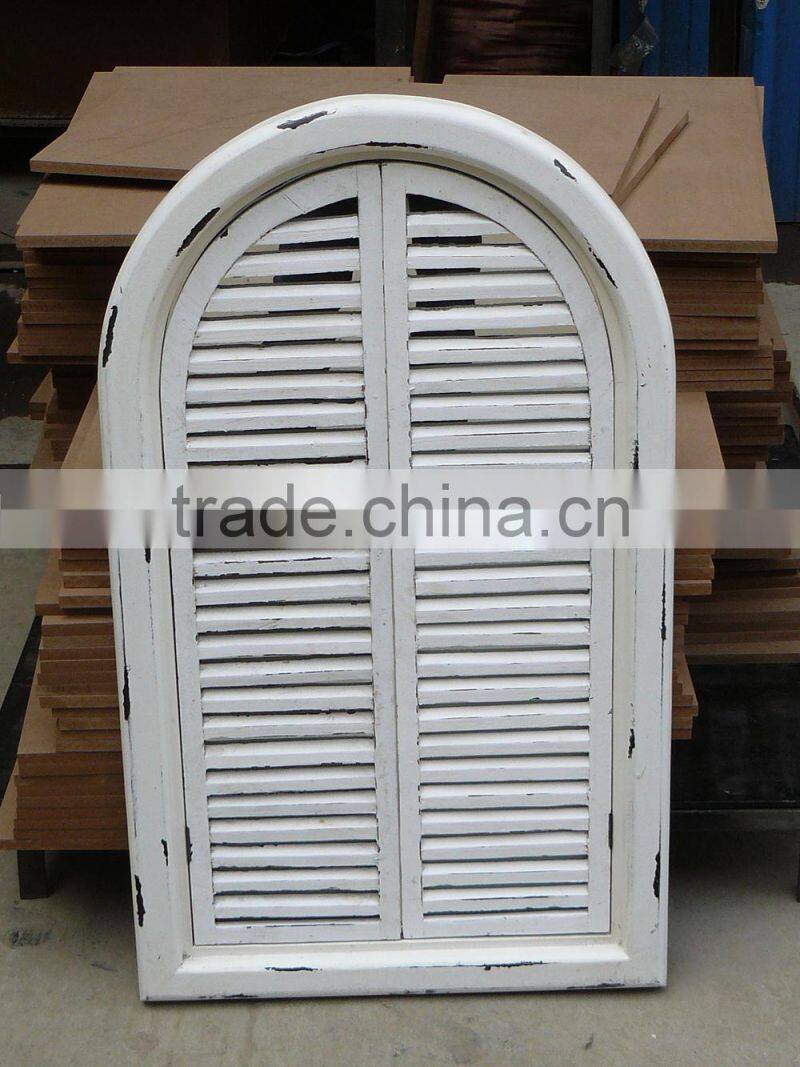 French Shabby Chic Antique Vintage Style White Wall Mirror with Shutters