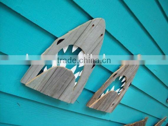 rustic wooden shark wall art