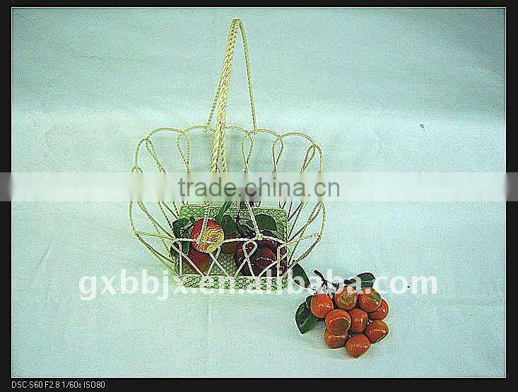 Rectangle beaded wire decorative with green pearl hanging fruit basket