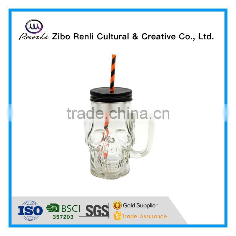 160z Yellow Skull Glass Mason Jar