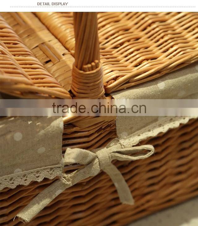Handled rectangular natural wicker hamper box with liner