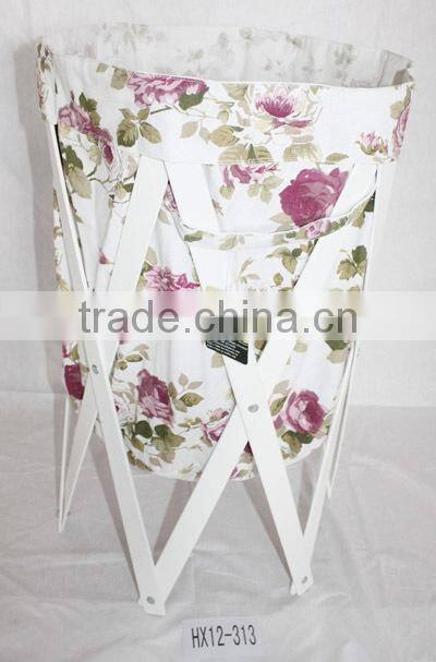 White Wooden Stand Large Canvas Laundry Bag